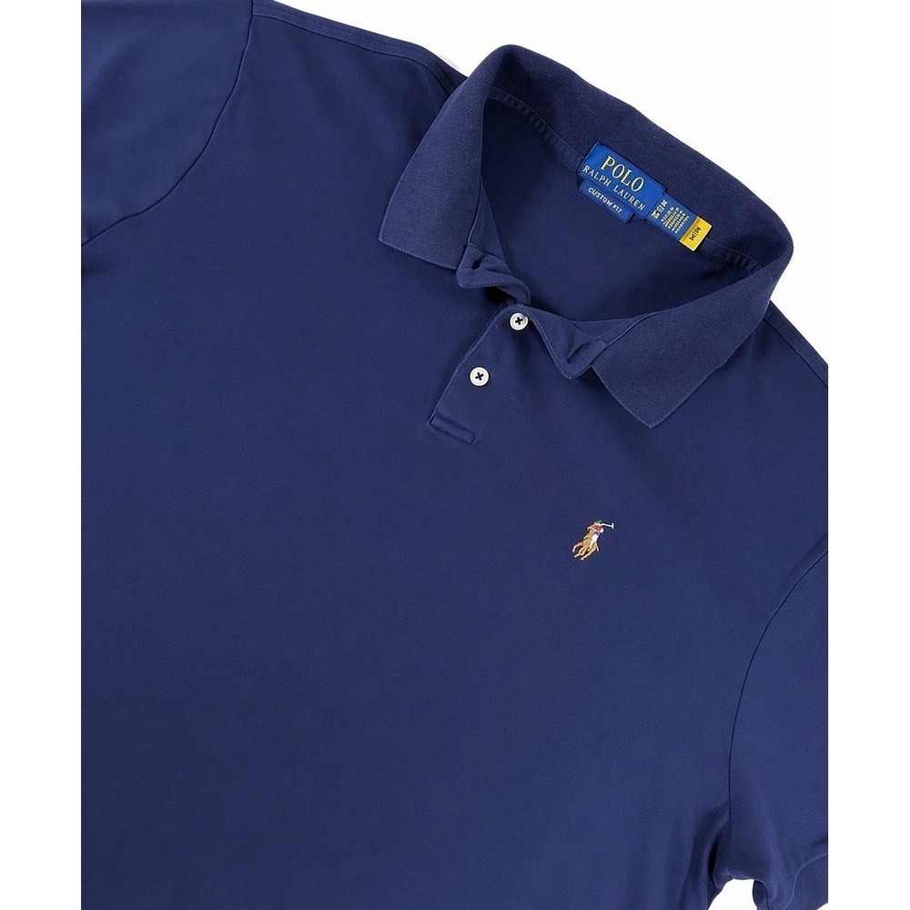 Polo Ralph Lauren Custom Slim Fit Polo Shirt Mens XL Blue Cotton Mesh Brown Pony